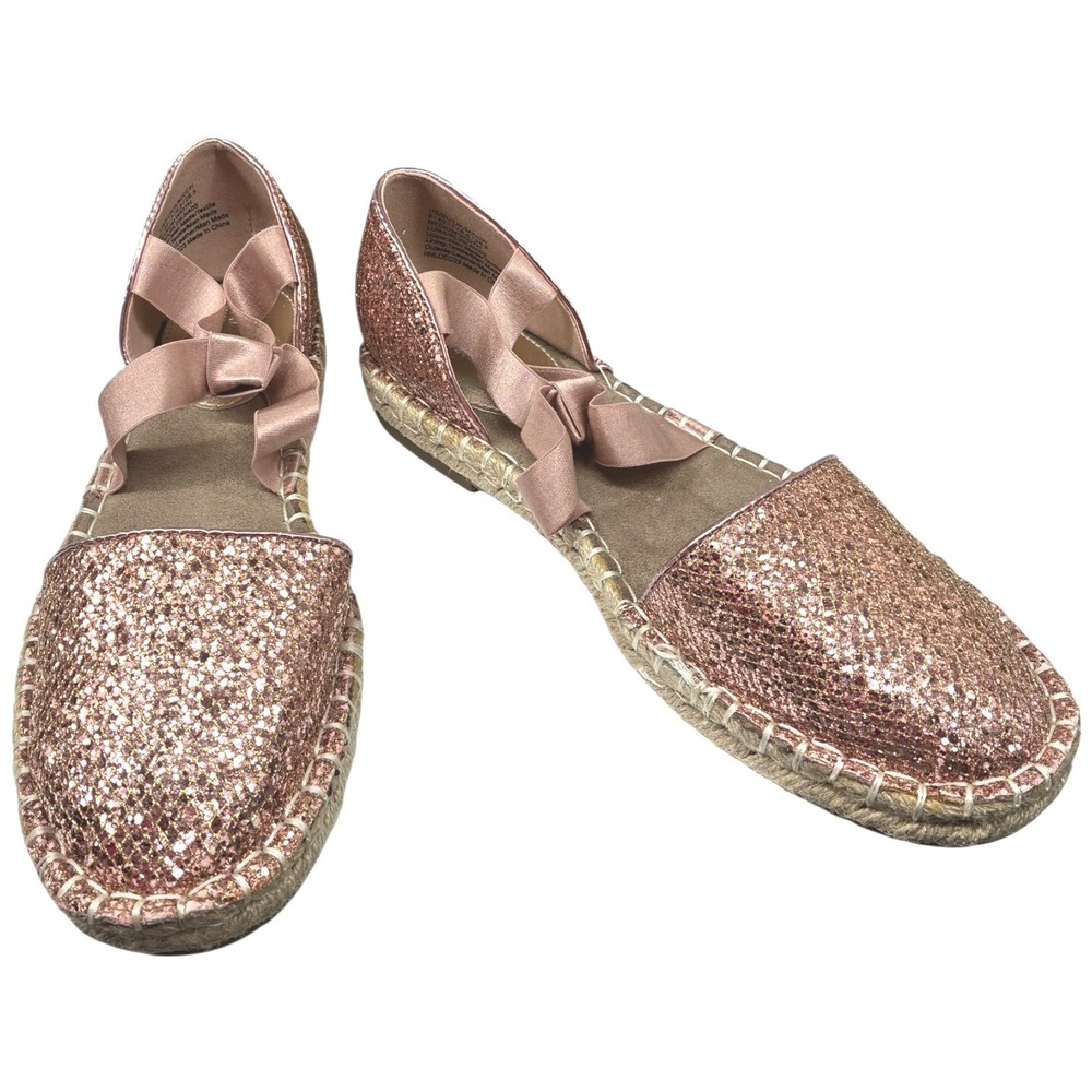 Kenneth Cole Reaction Luna‎ Rose Gold Glitter Espadrille Flats DOrsay 9 Med